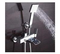 Waterfall Bathtub Faucet with Hand Shower Wall Mounted Shower Set Single Handle Tub Filler Faucet Brass Rain Shower System Chrome