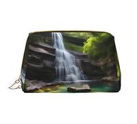 Waterfall Views - Bolsa de maquillaje portátil grande de piel sintética, cierre de cremallera, bolsa de viaje, bolsa de almacenamiento de viaje, color blanco, talla única, White, Talla única