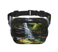 Waterfall Views - Riñonera cuadrada de doble capa para actividades al aire libre como deportes, viajes, senderismo, ciclismo, Black, Talla única