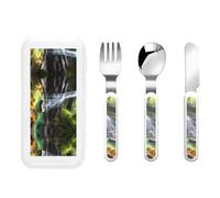 Waterfall Views - Vajilla portátil para niños, 3 piezas, reutilizable, protección alimentaria, cuchillo, tenedor y cuchara