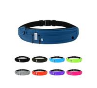 WATERFLY Cinturón para correr para teléfono móvil, para correr, riñonera plana, para mujer, hombre, cinturón de correr, cinturón deportivo, riñonera para correr, deporte, fitness, viajes, azul oscuro