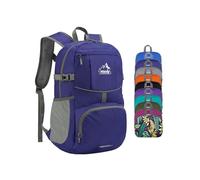 WATERFLY Mochila plegable de senderismo de 25 L, ultraligera, para mujer y hombre, pequeña mochila plegable compacta para deportes al aire libre, ciclismo, camping, viajes, color azul oscuro