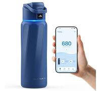 WaterH BOOST - Botella de agua inteligente con recordatorio y rastreador, botellas de acero inoxidable con aislamiento al vacío de doble pared, 946 ml, Azul