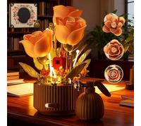 Watering Can Flower Building Blocks Set-Remote Control Automatic Bloom, 255 PCS Building Flower Kit with Lights Sound, Creative Flowers Botanical Block Decor with Vase for Home Gift