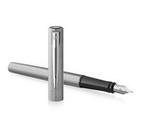 Waterman Allure - Pluma estilográfica de metal de alta calidad, cromo cepillado con borde cromado, punta fina, tinta negra, en caja de regalo