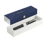 Waterman Allure Premium - Pluma estilográfica de metal con barnizado negro, punta fina y tinta azul con caja de regalo