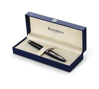 Waterman Carène Black Sea pluma estilográfica | color negro muy brillante con adorno chapado en paladio | plumín mediano con cartucho de tinta azul | estuche de regalo