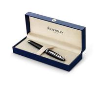 Waterman Carène Black Sea pluma estilográfica | color negro muy brillante con adorno chapado en paladio | plumín fino con cartucho de tinta azul | estuche de regalo