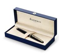 Waterman Carène Black Sea pluma estilográfica | color negro muy brillante con clip de oro de 23 quilates | plumín mediano con cartucho de tinta azul | estuche de regalo