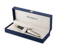 Waterman Carene Bolígrafo | Metal y laca negra con detalles dorados y capuchón grabado | Punta media | Tinta azul | Caja de regalo