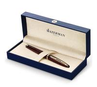 Waterman Carène Marine Amber pluma estilográfica | color marrón y negro brillante con clip de oro de 23 quilates | plumín mediano con cartucho de tinta azul | estuche de regalo