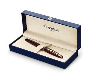 Waterman Carène Marine Amber pluma estilográfica | color marrón y negro brillante con clip de oro de 23 quilates | plumín mediano con cartucho de tinta azul | estuche de regalo