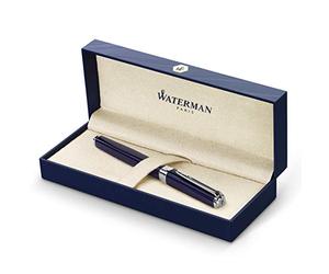 Waterman Exception Füllfederhalter (Modell Slim) (blau mit Silber-plattiertem Clip, Federstärke F, blaue Tinte, Geschenkbox)