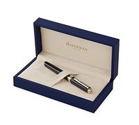 Waterman Exception - Pluma estilográfica, cuerpo fino, color negro con clip de oro de 23 quilates, plumín mediano con cartucho de tinta azul, estuche de regalo