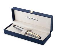 Waterman Expert - Pluma Estilográfica con Estuche de Regalo, Plateado (Metal/Gold Trim)