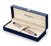 Waterman Expert rotulador rolleracero inoxidable con adorno de oro de 23 quilatespunta fina con cartucho de tinta negraestuche de regalo