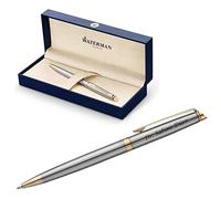 Waterman Hémisphère Bolígrafo con grabado, bolígrafo de lujo personalizado, regalo elegante para hombres y mujeres, tinta azul (acero inoxidable G.T.)
