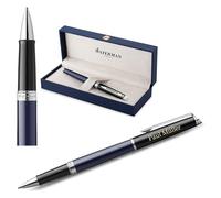 Waterman Hémisphère - Bolígrafo de punta redonda con grabado, bolígrafo de lujo personalizado, elegante regalo para mujeres y hombres, tinta azul (BLOCK BLACK&BLUE)