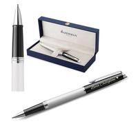 Waterman Hémisphère - Bolígrafo de punta redonda con grabado, bolígrafo de lujo personalizado, elegante regalo para mujeres y hombres, tinta azul (BLOCK BLACK&WHITE)