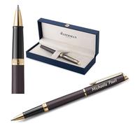 Waterman Hémisphère Bolígrafo de punta redonda con grabado, pluma de lujo personalizada, regalo elegante para hombres y mujeres, tinta azul (LAVA BLACK G.T.)