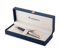 Waterman Hémisphère Bolígrafo | Metal y laca negra con detalles dorados y capuchón grabado | Punta media | Tinta azul | Caja de regalo