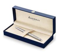 Waterman Hémisphère bolígrafo, acero inoxidable con adorno cromado, punta media con cartucho de tinta azul, estuche de regalo