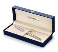 Waterman Hemisphere Fountain Pen, Stainless steel barrel, Gold trims, fine Nib - Gift boxed