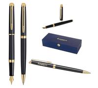 Waterman Hémisphère - Juego de pluma estilográfica y bolígrafo con grabado - Juego de escritura de lujo personalizable como regalo de cumpleaños, aniversario y Navidad (Matt Black G.T.)