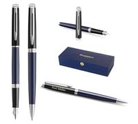 Waterman Hémisphère - Juego de pluma estilográfica y bolígrafo con grabado - Juego de escritura de lujo personalizable como regalo para cumpleaños, aniversario y regalos de Navidad (BLOCK BLACK-BLUE)