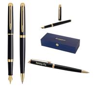 Waterman Hémisphère - Juego de pluma estilográfica y bolígrafo con grabado - Juego de escritura de lujo personalizable como regalo de cumpleaños, aniversario y Navidad (Black G.T.)