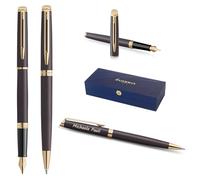 Waterman Hémisphère Juego de pluma estilográfica y bolígrafo con grabado - Juego de escritura de lujo personalizable como regalo de cumpleaños, aniversario y Navidad (LAVA BLACK G.T.)