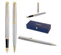 Waterman Hémisphère - Juego de pluma estilográfica y bolígrafo con grabado - Juego de escritura de lujo personalizable como regalo para cumpleaños, aniversario y Navidad (Stainless Steel G.T.)