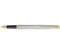 Waterman Hémisphère Pluma estilográfica | Acero inoxidable con detalles en oro de 23 quilates | Punta fina | Tinta azul | Caja de regalo