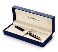 Waterman Hémisphère pluma estilográfica | color negro brillante con adorno de oro de 23 quilates | plumín fino con cartucho de tinta azul | estuche de regalo