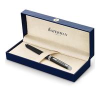 Waterman Hémisphère pluma estilográfica, con adorno cromado, plumín fino con cartucho de tinta negra, estuche de regalo, color negro mate