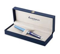 Waterman Hémisphère - Pluma estilográfica, metal y laca azul con borde recubierto de paladio, punta mediana de acero inoxidable, caja de regalo