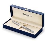 Waterman Hémisphère pluma estilográfica, acero inoxidable con adorno cromado, plumín mediano con cartucho de tinta azul, estuche de regalo