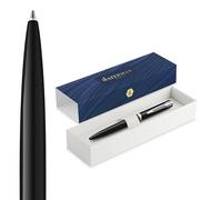 Waterman Impression Bolígrafo | Punta media con recarga de tinta azul | Laca negra con adornos chapados en paladio | Caja de regalo