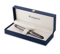 Waterman Pluma estilográfica Expert | Lacado en plateado metalizado con detalles en rutenio | Plumín fino de acero inoxidable revestido de PVD | Tinta azul | Con caja de regalo