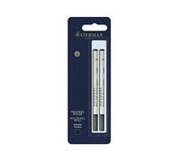 Waterman recambio para bolígrafos roller, punta fina con tinta negra, paquete de 2