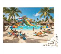Waterpark Beach Puzzle 1000 Piezass Material Reciclado Summer Holiday Puzzles for Boy & Girl Ages 6 Years Up Juego Educativo Challenge Parent Child Toy 70x50cm/1000 piezass