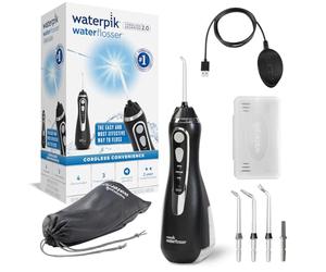 Waterpik Irrigador Dental Eléctrico con 3 Posiciones de Control del Agua a Presión con Cargador USB, Eliminación de Placa Dental óptimo para Viajar y para Baños Pequeños, Negro (WP-582EU)