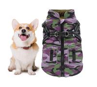 Waterproof Dog Vest, Reflective Winter Warm Coat for Pet Puppy, 11.02x9.84x1.18 Inches Adjustable Dog Coats with Reflective Stripes, Purple and Burgundy Clothes for Dogs, Polyester