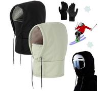 Waterproof Fleece-Lined Hood W/Drawstr, Winter Windproof Full Cover, Ski Helmet Cover, Keep Head, Neck Warm, Winter Ski Mask Hood Hat for Women Men (2PCS-3,L)