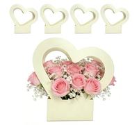 Waterproof Flower Bag, 5-Piece Foldable Holder, 11.61x11.81x2.95 Inches Heart-Shaped Bouquet Bag with Sturdy Material, Flower Carrier with Portable Design, Gift Bags for Girls and Wife