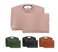 Waterproof Leather 14-16In 2PCS Laptop Bag for Women Handbag iPad Cases, Work Tote Bag Briefcase (Pink)