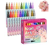 Waterproof Nail Art Pen, 12 Colors Nail Art Pens Set, Fine Tip Nails ArtS Pens 0.5mm, Precision Tip, Quick Dry for Dotting Drawing Painting Point Liner (24pcs)