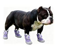 Waterproof Non-Slip Dog Boots 4-Pack - Twist-Lock Buckle & Cute Ears for Small Breeds,Rain Boots for Pets,Hardwood Floor,Outdoor Booties for Snow Hiking (Four Yards 6.5~7.95kg,Purple)