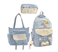 Waterproof Plaid Backpack Set - Breathable School Bag With Matching Pencil
