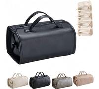 Waterproof Rollup Cosmetic Bag, Portable 4-in-1 Foldable Cosmetic Bag, Detachable 4in-1 Travel Toiletry Bag, with Detachable Clear Multi Compartment, for Women (Black)